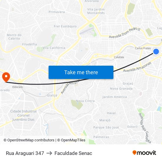 Rua Araguari 347 to Faculdade Senac map
