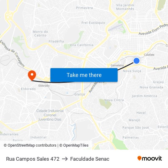 Rua Campos Sales 472 to Faculdade Senac map