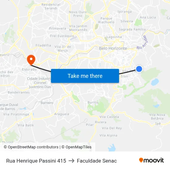 Rua Henrique Passini 415 to Faculdade Senac map