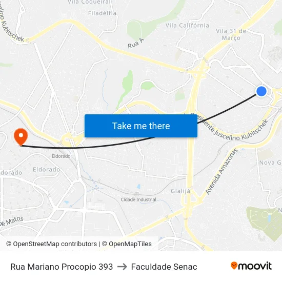 Rua Mariano Procopio 393 to Faculdade Senac map