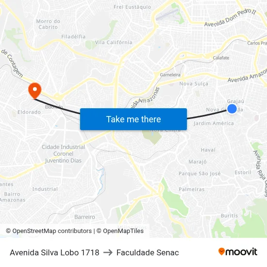 Avenida Silva Lobo 1718 to Faculdade Senac map