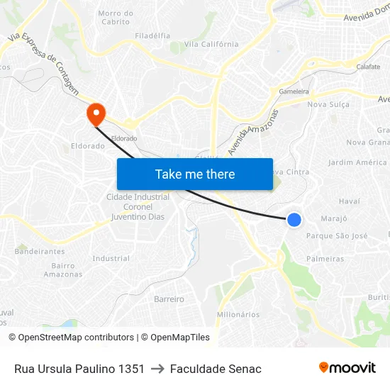 Rua Ursula Paulino 1351 to Faculdade Senac map