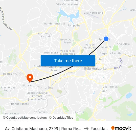 Av. Cristiano Machado, 2799 | Roma Renault, Em Frente Estação União to Faculdade Senac map