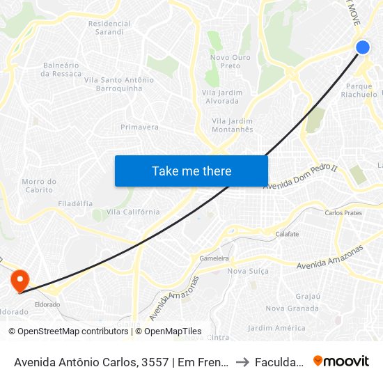 Avenida Antônio Carlos, 3557 | Em Frente Estação Move Cachoeirinha to Faculdade Senac map