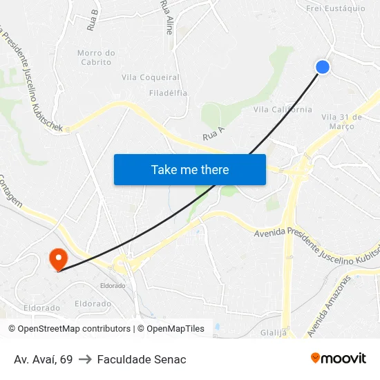 Av. Avaí, 69 to Faculdade Senac map