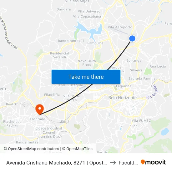 Avenida Cristiano Machado, 8271 | Oposto A Estação 1º De Maio Sentido Centro De B.H. to Faculdade Senac map