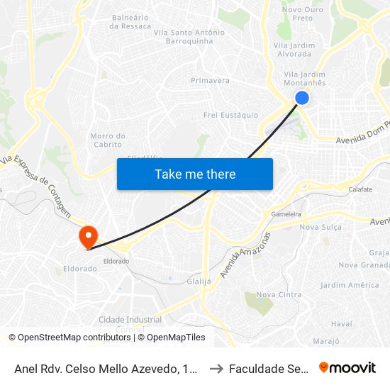 Anel Rdv. Celso Mello Azevedo, 13750 to Faculdade Senac map