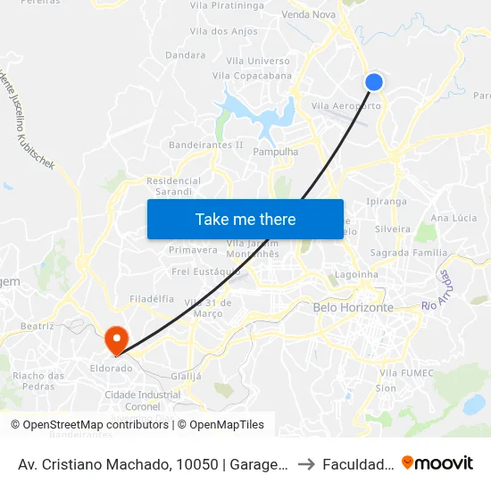 Av. Cristiano Machado, 10050 | Garagem Auto Omnibus Floramar to Faculdade Senac map