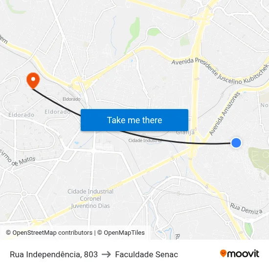 Rua Independência, 803 to Faculdade Senac map