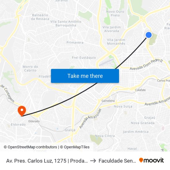 Av. Pres. Carlos Luz, 1275 | Prodabel to Faculdade Senac map