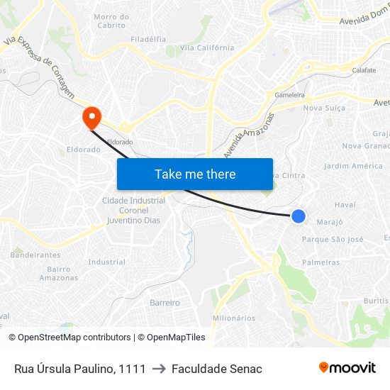 Rua Úrsula Paulino, 1111 to Faculdade Senac map