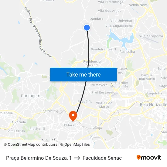 Praça Belarmino De Souza, 1 to Faculdade Senac map