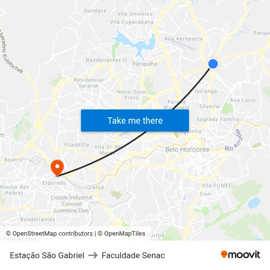 Estação São Gabriel to Faculdade Senac map