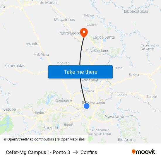 Cefet-Mg Campus I - Ponto 3 to Confins map