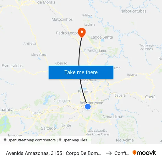 Avenida Amazonas, 3155 | Corpo De Bombeiros to Confins map