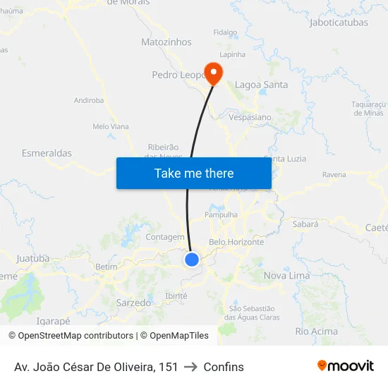 Av. João César De Oliveira, 151 to Confins map