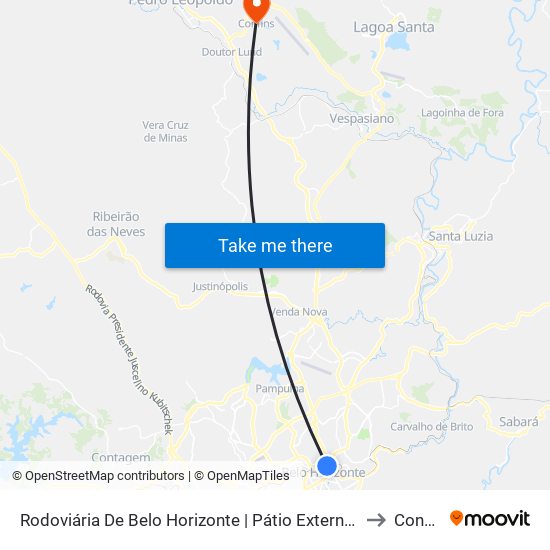 Rodoviária De Belo Horizonte | Pátio Externo - Ponto 2 to Confins map