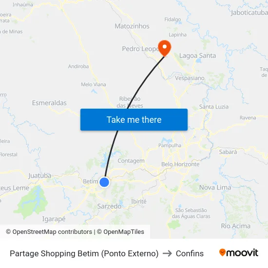 Partage Shopping Betim (Ponto Externo) to Confins map