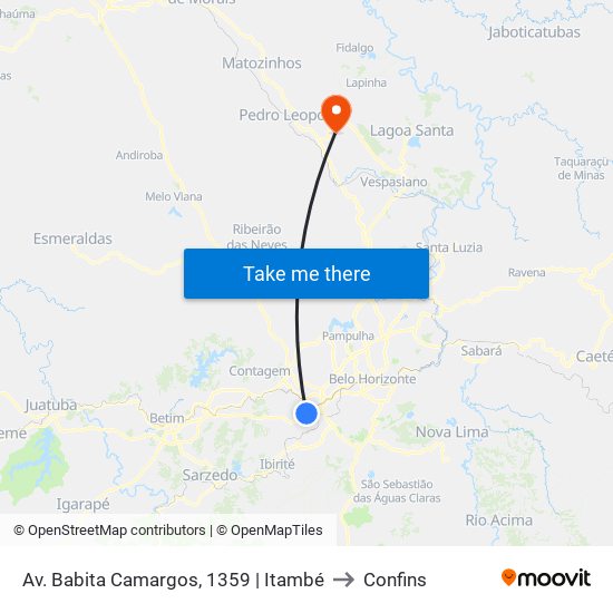 Av. Babita Camargos, 1359 | Itambé to Confins map