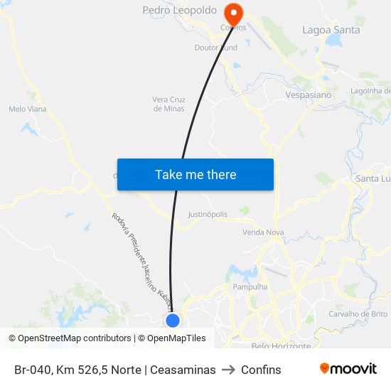 Br-040, Km 526,5 Norte | Ceasaminas to Confins map
