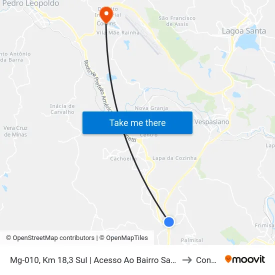 Mg-010, Km 18,3 Sul | Acesso Ao Bairro Santa Clara to Confins map
