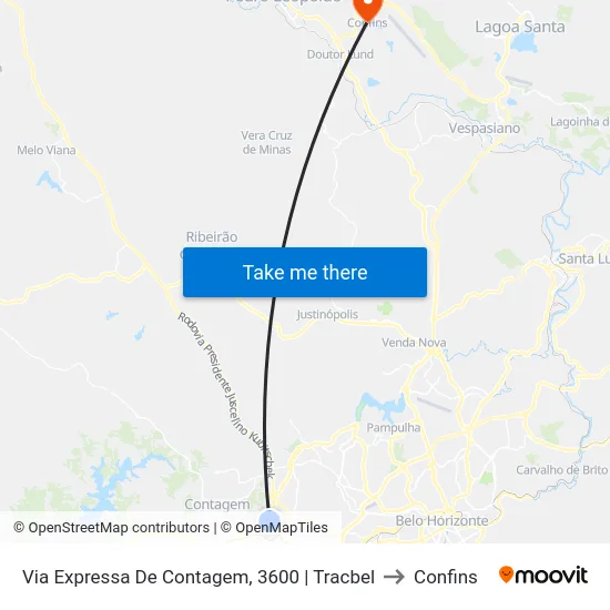 Via Expressa De Contagem, 3600 | Tracbel to Confins map