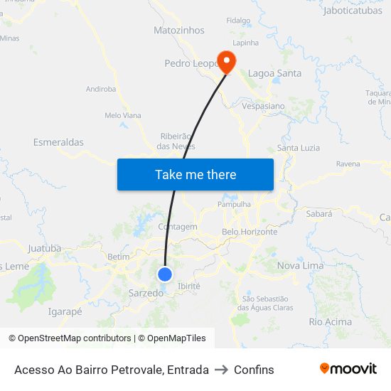 Acesso Ao Bairro Petrovale, Entrada to Confins map