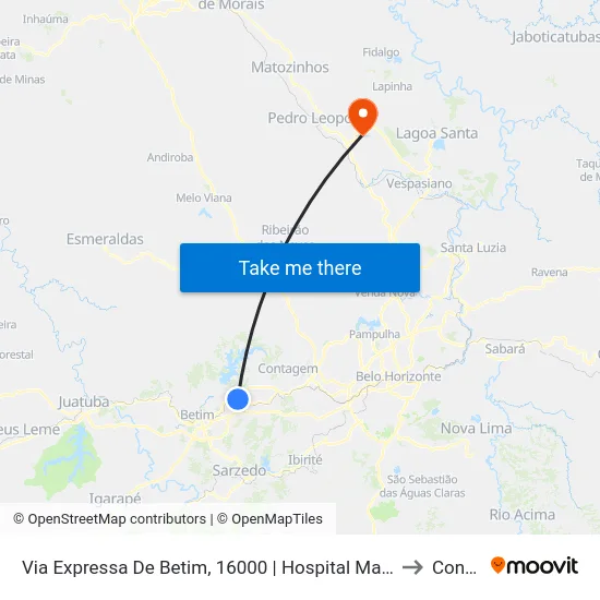 Via Expressa De Betim, 16000 | Hospital Mater Dei Betim to Confins map