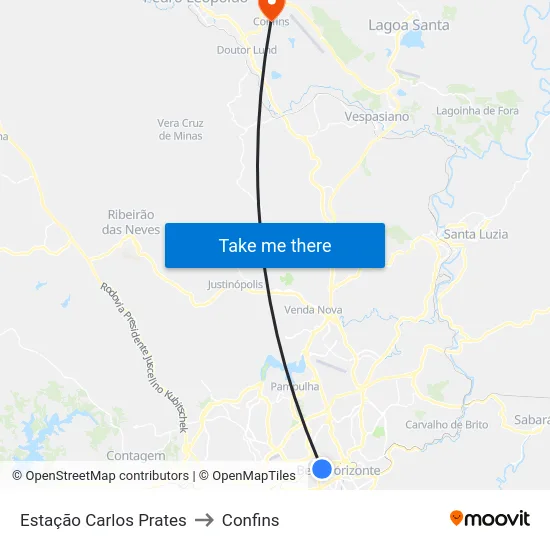 Estação Carlos Prates to Confins map