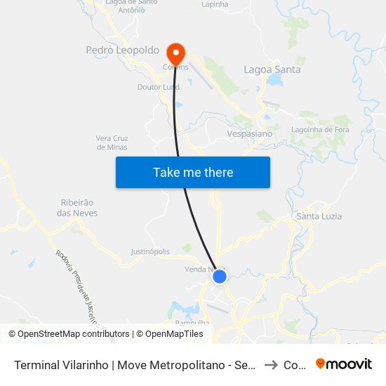 Terminal Vilarinho | Move Metropolitano - Setor Norte, Plataforma A1 to Confins map