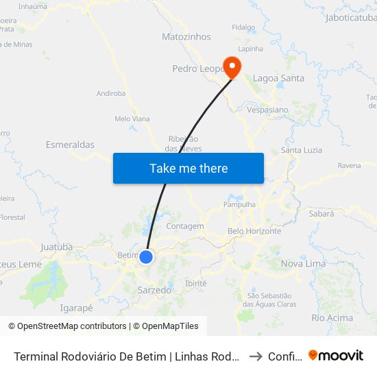 Terminal Rodoviário De Betim | Linhas Rodoviárias to Confins map