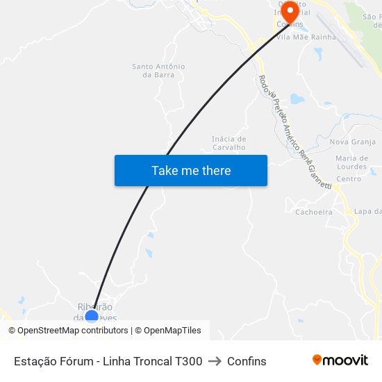Estação Fórum - Linha Troncal T300 to Confins map