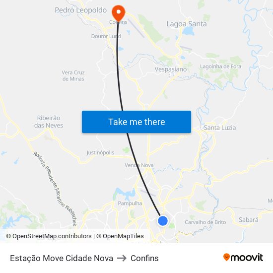 Estação Move Cidade Nova to Confins map