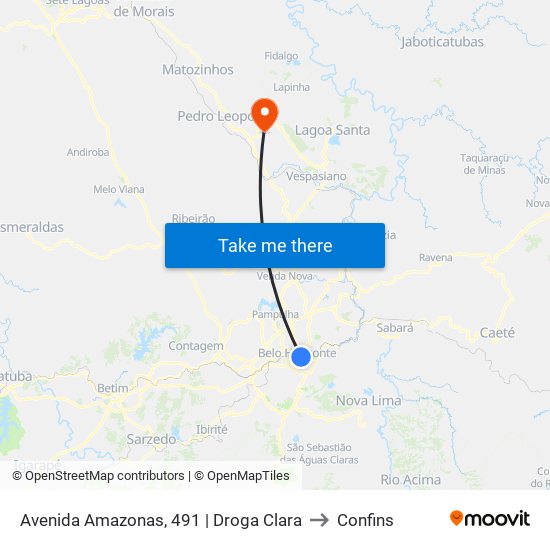 Avenida Amazonas, 491 | Droga Clara to Confins map