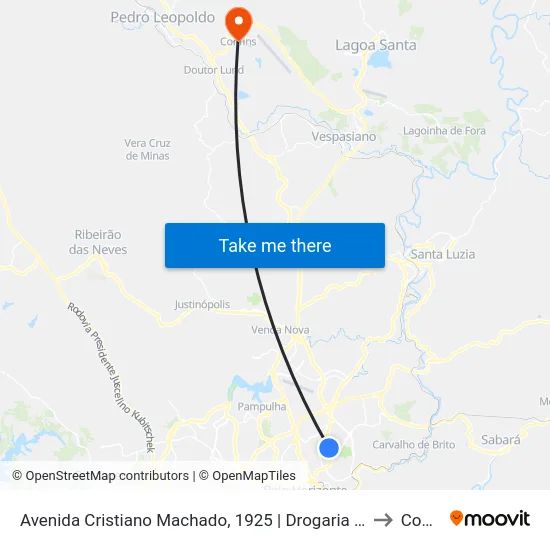 Avenida Cristiano Machado, 1925 | Drogaria Araújo/Mc Donald's to Confins map