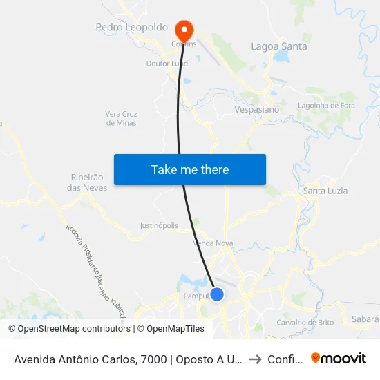 Avenida Antônio Carlos, 7000 | Oposto A Ufmg to Confins map