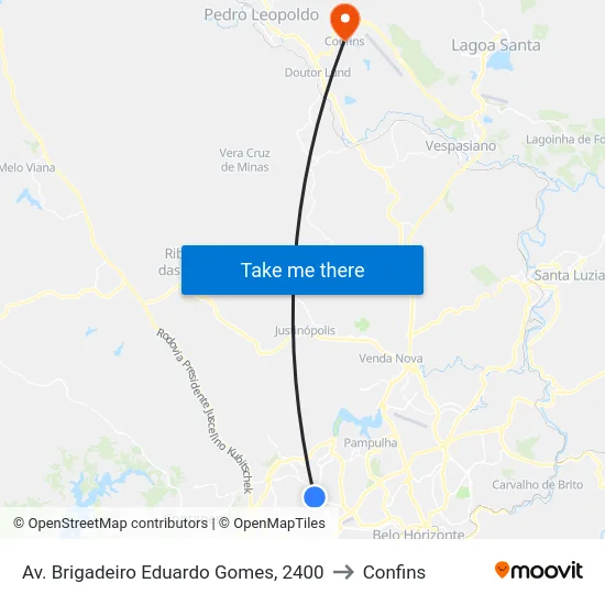 Av. Brigadeiro Eduardo Gomes, 2400 to Confins map