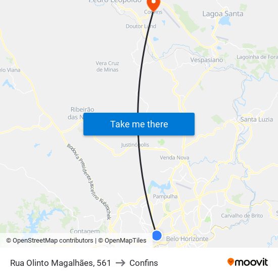 Rua Olinto Magalhães, 561 to Confins map