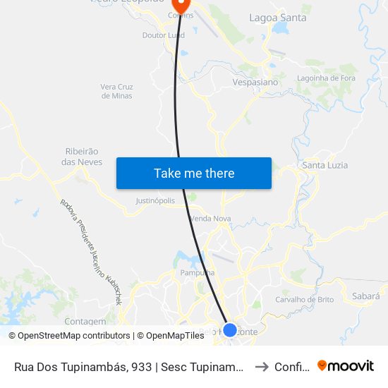 Rua Dos Tupinambás, 933 | Sesc Tupinambás 1 to Confins map