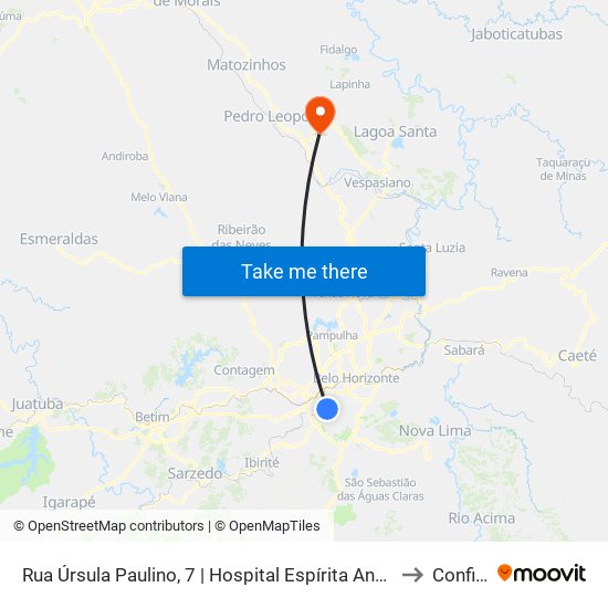 Rua Úrsula Paulino, 7 | Hospital Espírita André Luiz to Confins map