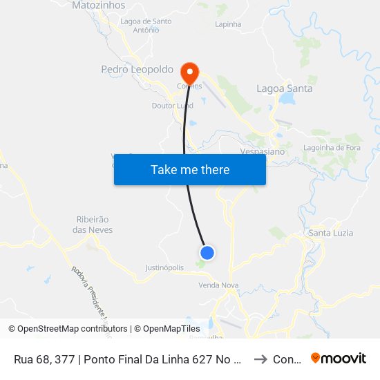 Rua 68, 377 | Ponto Final Da Linha 627 No Mantiqueira to Confins map