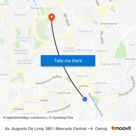 Av. Augusto De Lima, 580 | Mercado Central to Cemig map
