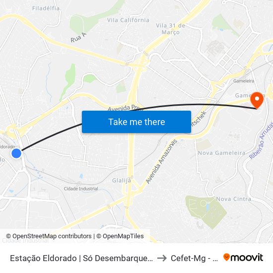 Estação Eldorado | Só Desembarque (Linhas Encerrando Viagem) to Cefet-Mg - Campus VI map