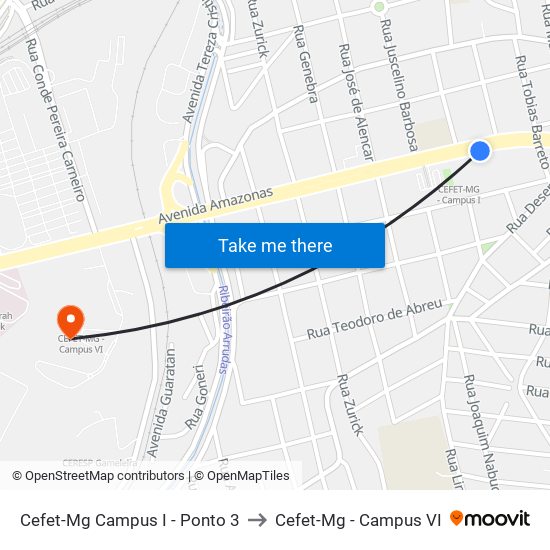 Cefet-Mg Campus I - Ponto 3 to Cefet-Mg - Campus VI map