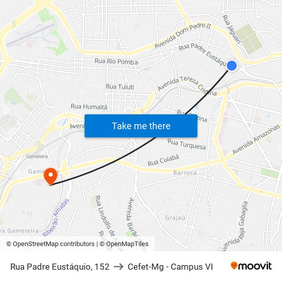 Rua Padre Eustáquio, 152 to Cefet-Mg - Campus VI map