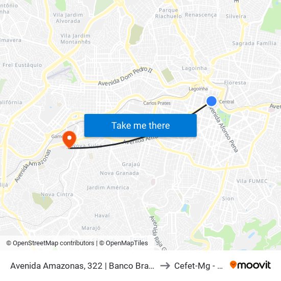 Avenida Amazonas, 322 | Banco Bradesco Antes Da Praça Sete to Cefet-Mg - Campus VI map