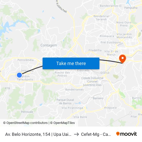 Av. Belo Horizonte, 154 | Upa Uai Teresópolis to Cefet-Mg - Campus VI map