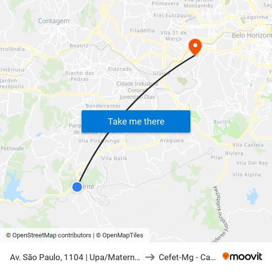 Av. São Paulo, 1104 | Upa/Maternidade De Ibirité to Cefet-Mg - Campus VI map