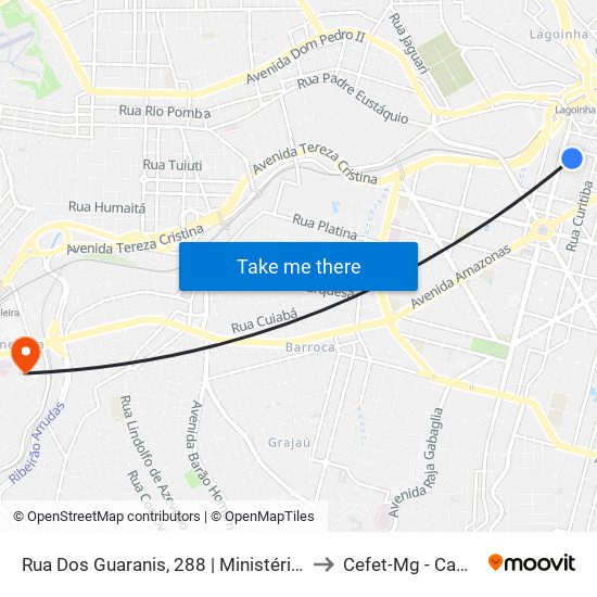 Rua Dos Guaranis, 288 | Ministério Da Saúde 3 to Cefet-Mg - Campus VI map