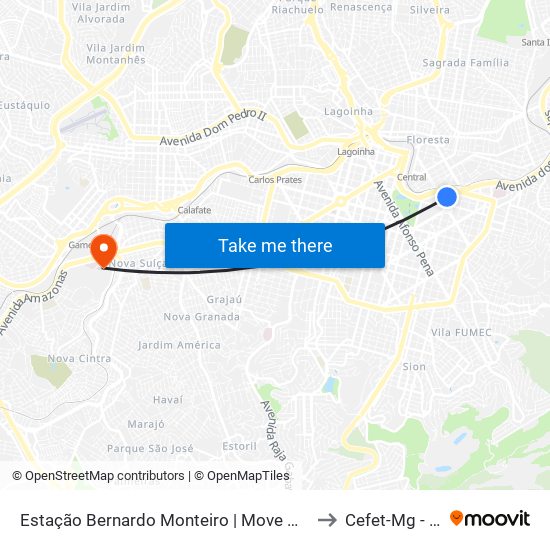 Estação Bernardo Monteiro | Move Metropolitano - Plataforma 2 A to Cefet-Mg - Campus VI map